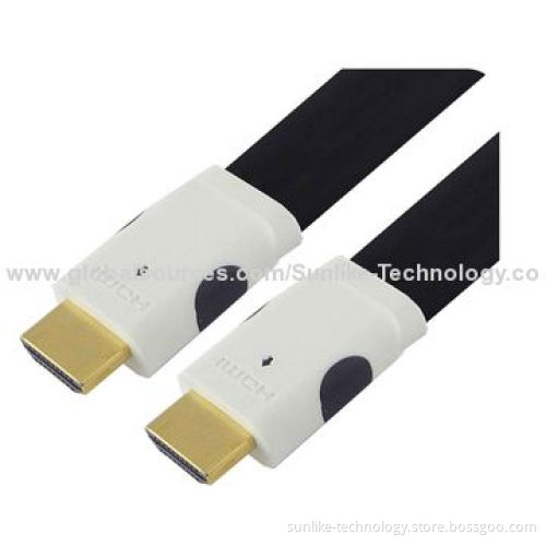 HDMI Cables, Double-color Molding Type, Flat Cable, 24K Gold-plated Connector
